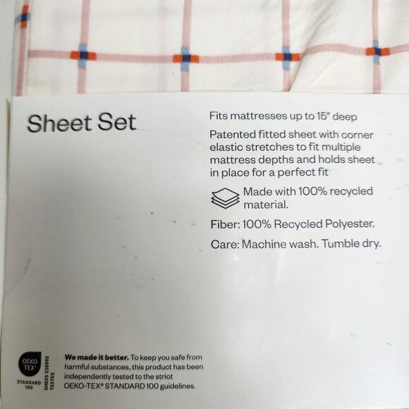 Target Room Essentials Microfiber Pink Grid Twin XL Sheet Set NWT - Picture 5 of 7